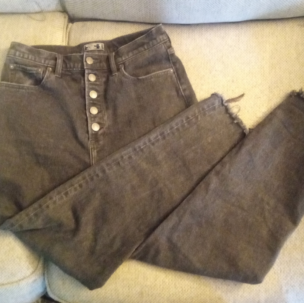 Abercrombie and Fitch Black button up ultra high rise black straight leg jean